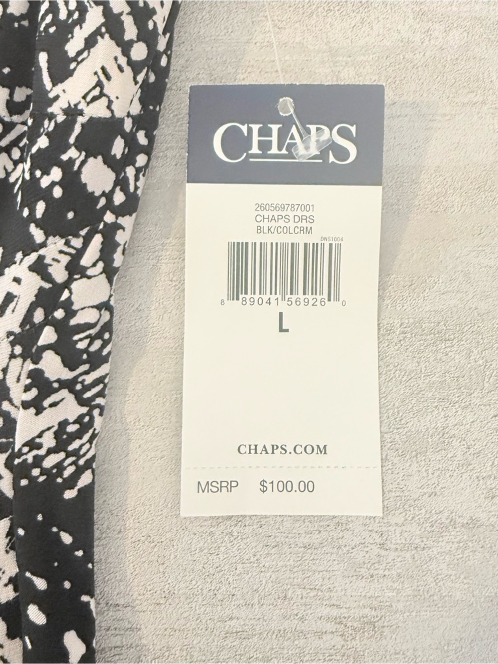 NWT Chaps Black White Abstract Ruched Sheath Dress Size Large - Picture 9 of 9